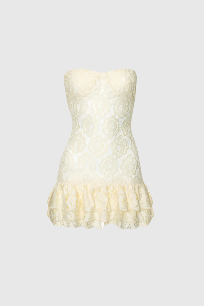 adannaya-strapless-lace-ruffle-mini-dress