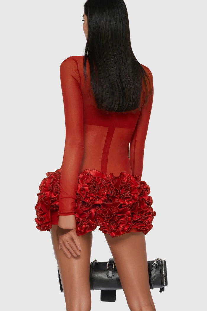 Alona Mesh Flower Mini Dress