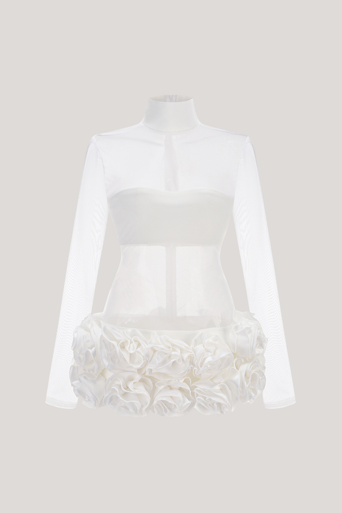 Alona Mesh Flower Mini Dress