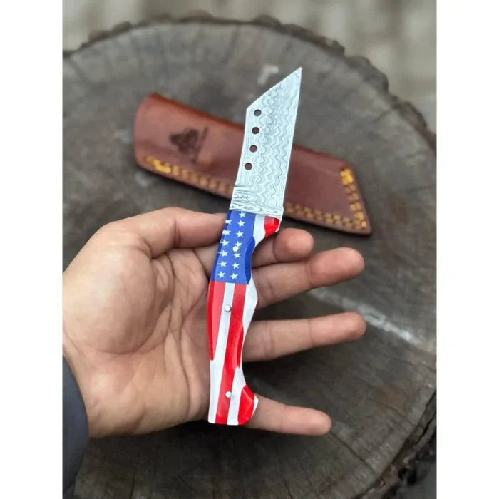 American Flag Handle Damascus Tanto Knife | JW SteelCrafts