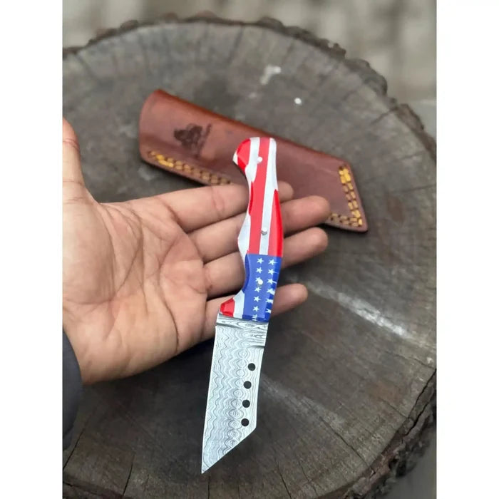 American Flag Handle Damascus Tanto Knife | JW SteelCrafts