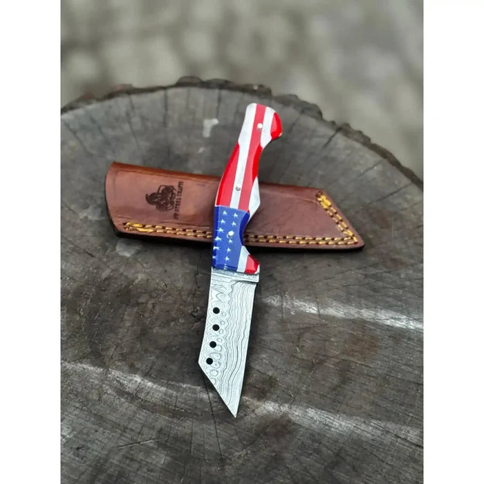 American Flag Handle Damascus Tanto Knife | JW SteelCrafts