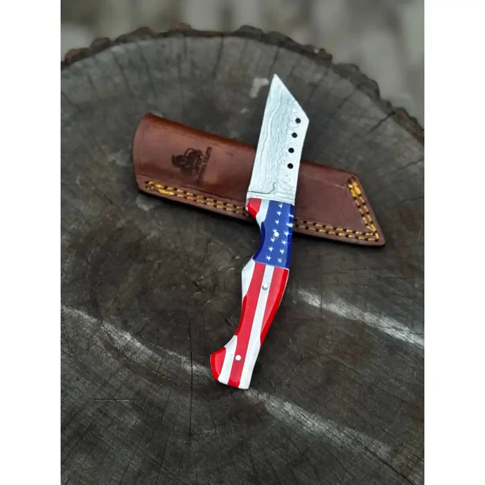 American Flag Handle Damascus Tanto Knife | JW SteelCrafts