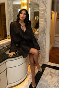 Aminah Balloon Sleeve Ruch Ruffle Mini Dress In Black