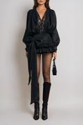Aminah Lace Plunge Bow Mini Dress