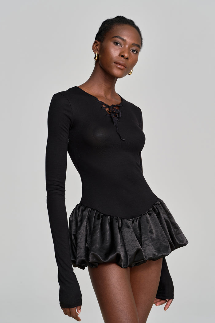 Aminta Lace Up Cutout Ruffle Mini Dress