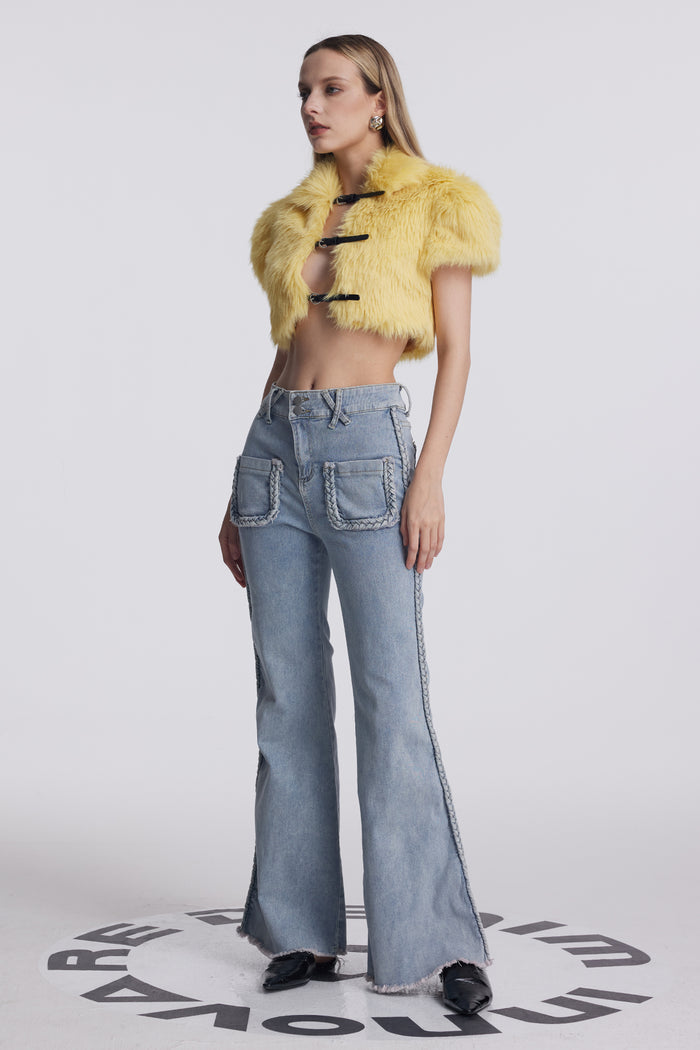 Amytis Faux Fur Cutout Crop Top