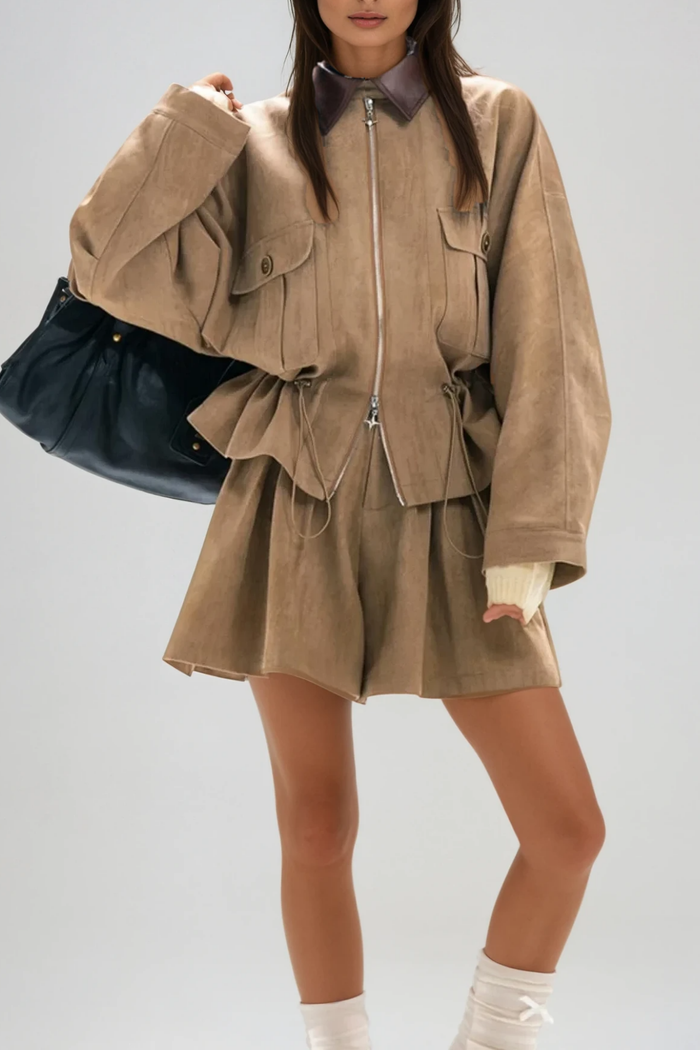 Aravinda Drawstring Ruch Ruffle Pants Set