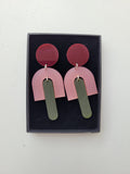 Arc Etched Burgundy/Green Drop Earrings