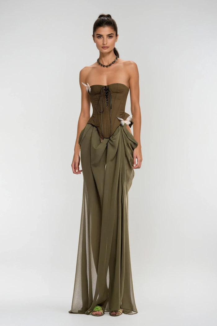 Ardelis Strapless Butterfly Lace Up Skirt Set