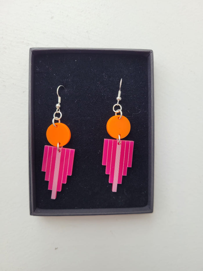 Art Deco Orange and Pink Glass Earrings