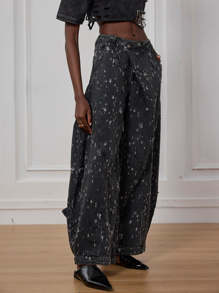 Ayah Torn Asymmetric Jeans
