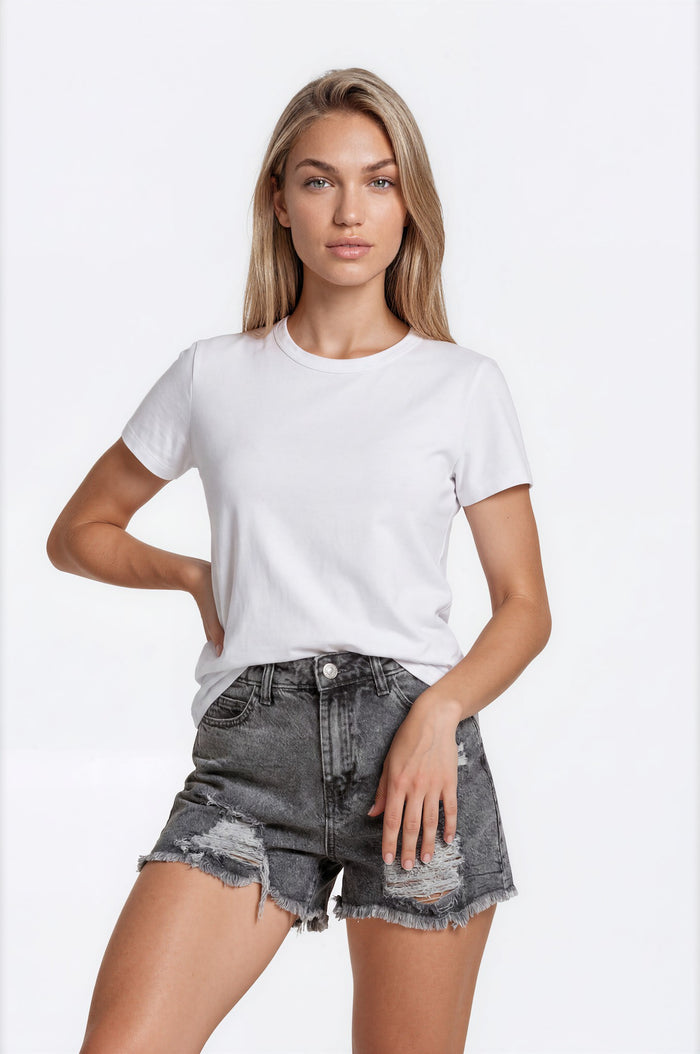 Ayla Distressed Denim Shorts - Grey