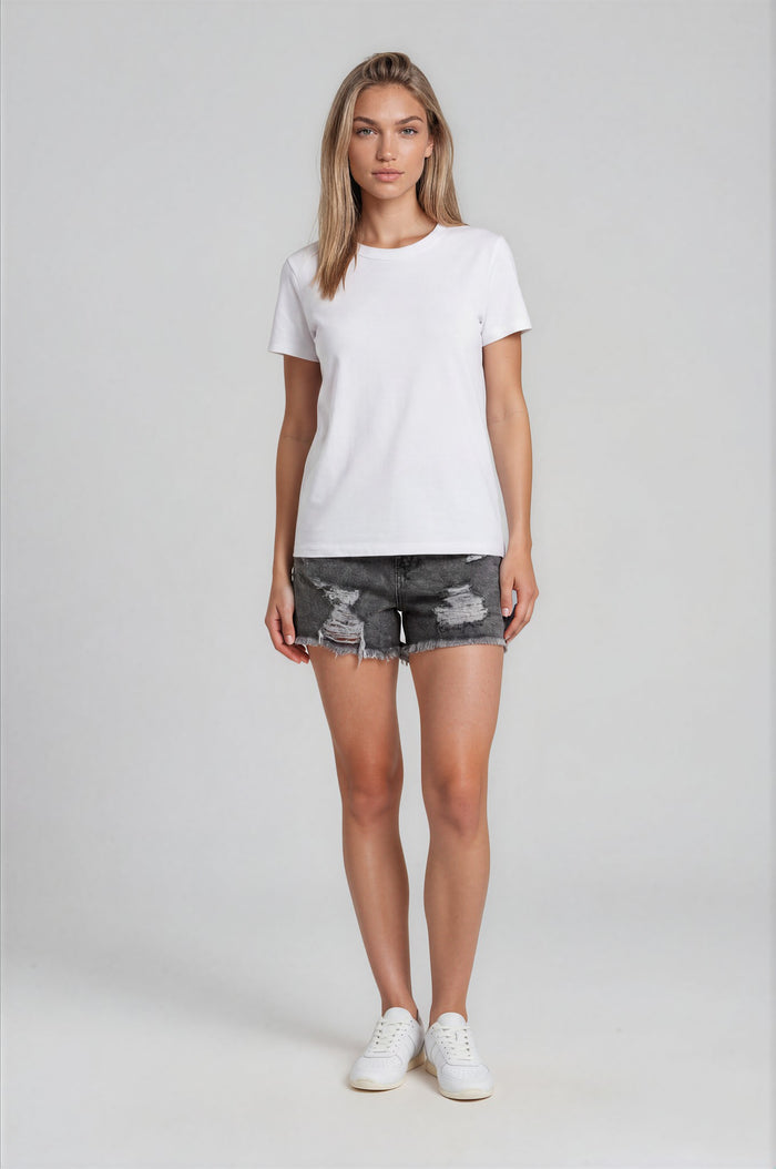 Ayla Distressed Denim Shorts - Grey