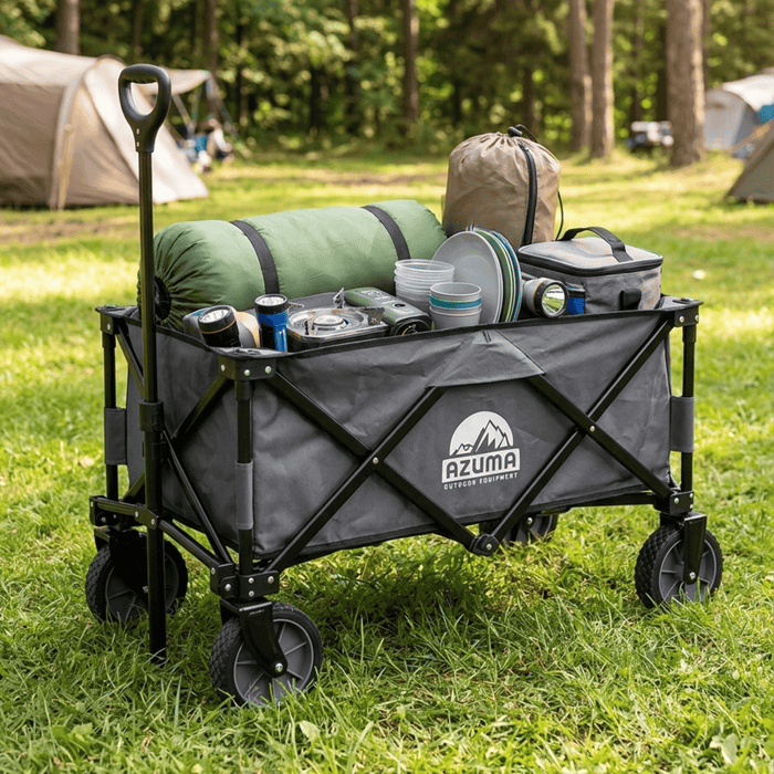 Azuma Folding Wagon Cart 70kg – Off-Road Utility Trolley for Camping, Garden & Beach