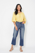 Back Pocket Embroidery Wide Crop Jeans