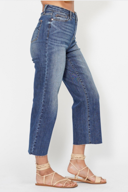 Back Pocket Embroidery Wide Crop Jeans