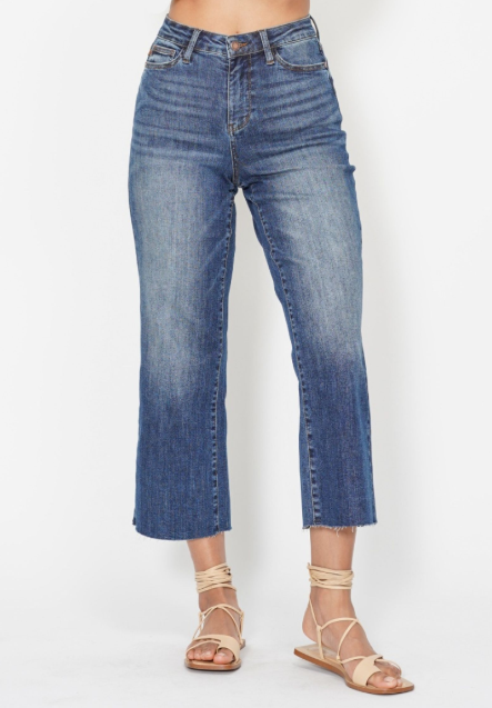 Back Pocket Embroidery Wide Crop Jeans