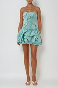 Batsheva Strapless Flower Ruch Puffy Mini Dress