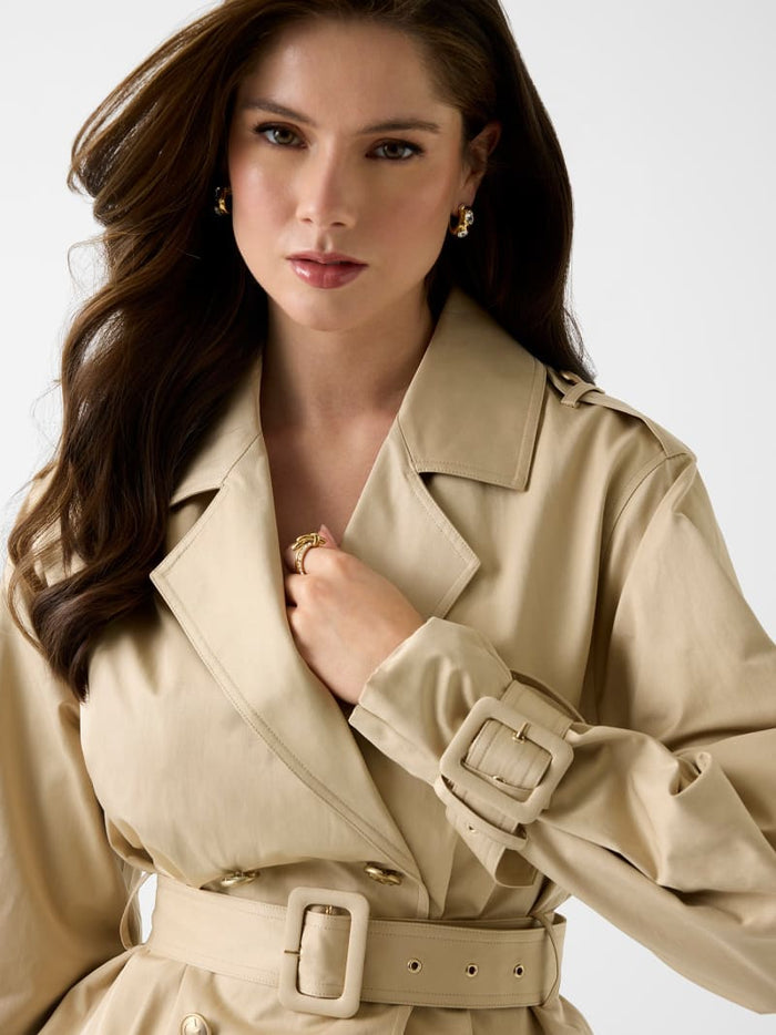Belted cropped trench Cotton Jacket
