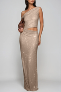 Berlioz Diamante One Shoulder Dress In Apricot