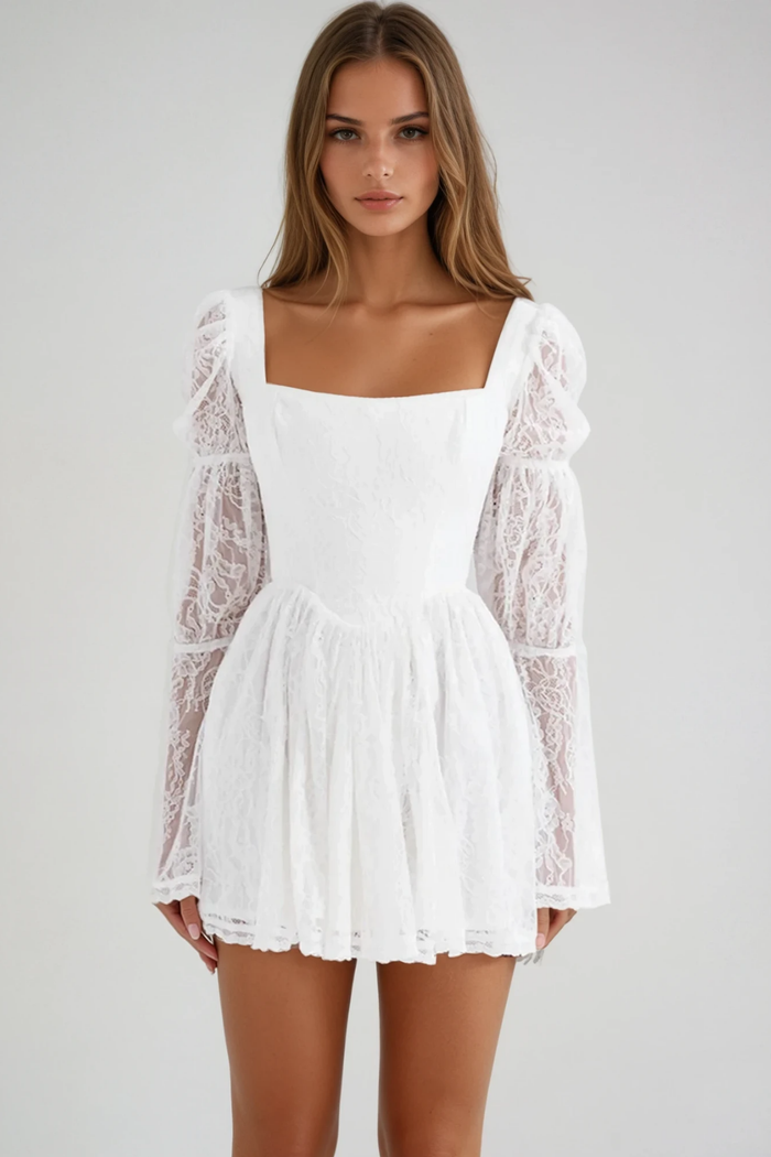 Bethania Lace Floral Ruch Mini Dress