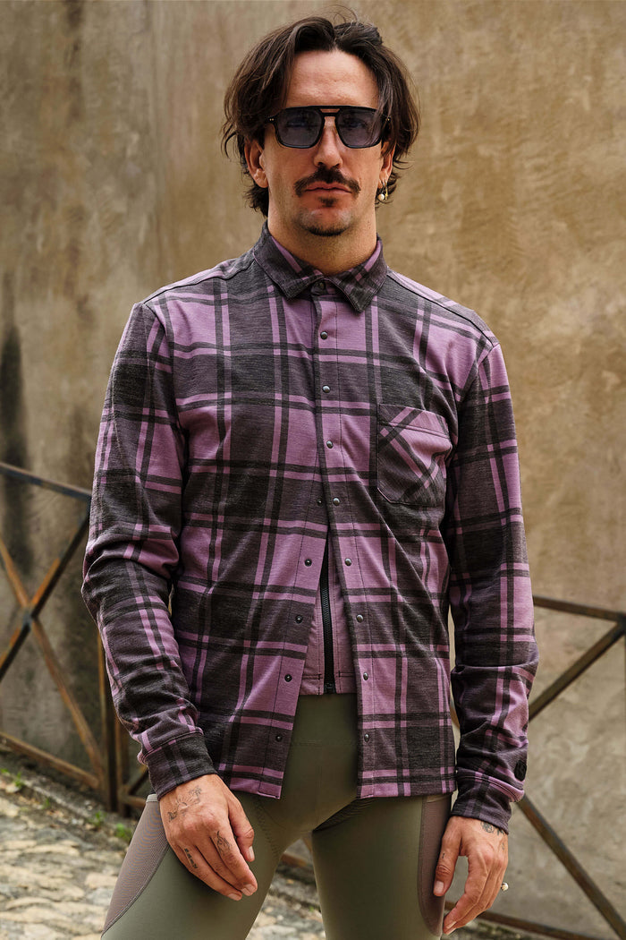Beyond Gravel Button Down Long Sleeve Shirt by Giordana Cycling, PURPLE, Made in Italy