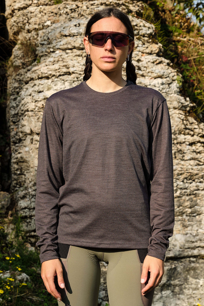 Beyond Gravel Wool Long Sleeve Tee by Giordana Cycling, BLACK, Made in Italy