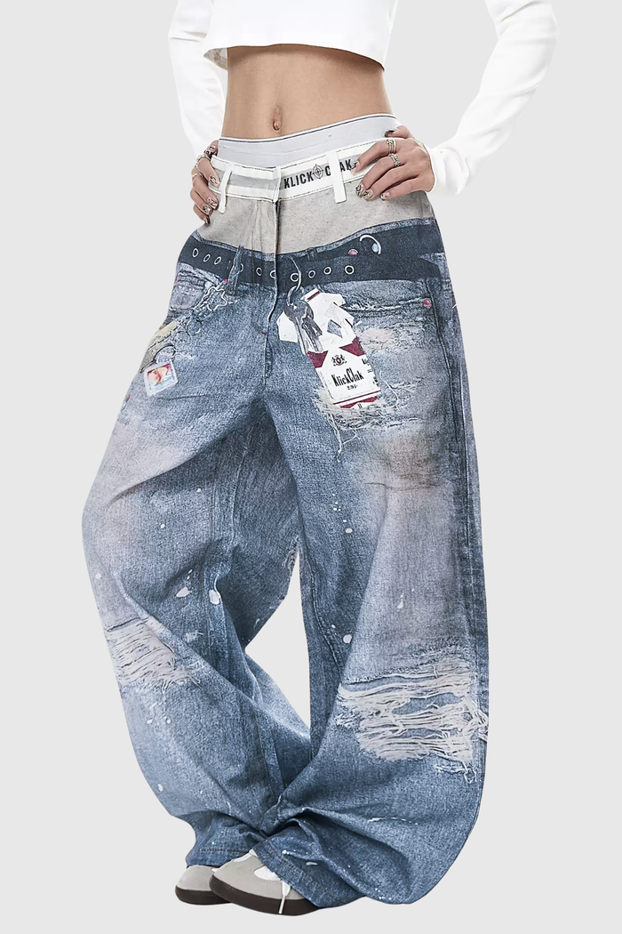 Birdie Deconstruct Print Barrel Jeans