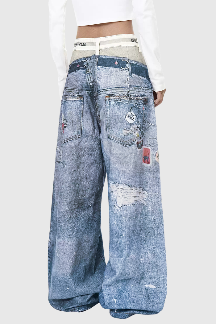 Birdie Deconstruct Print Barrel Jeans
