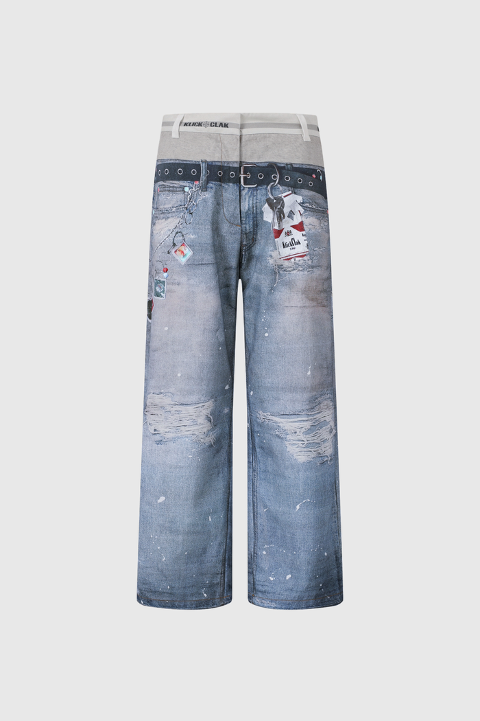 Birdie Deconstruct Print Barrel Jeans