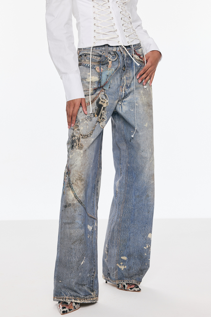 Birdie Print Barrel Jeans