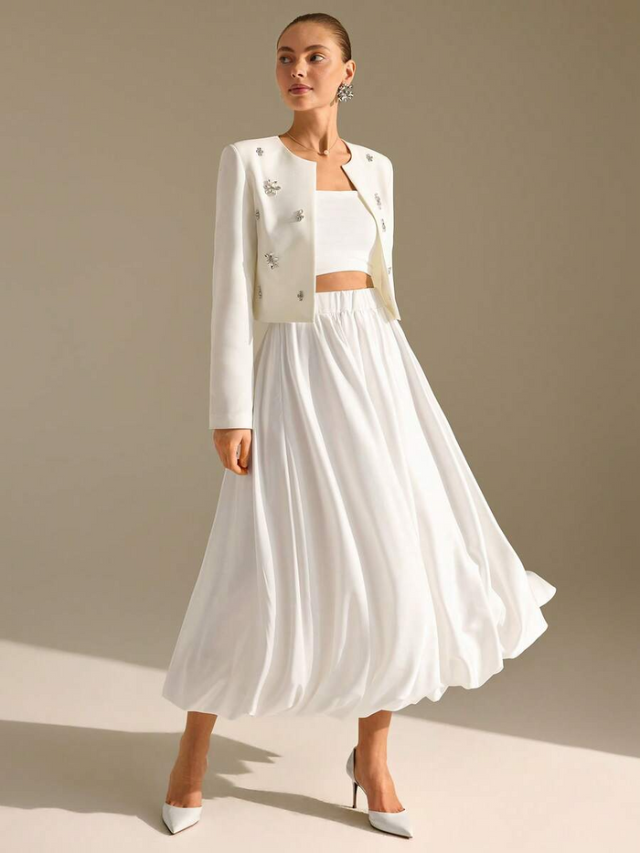 Blazer with Pleated Shoulders and Gold Buttons