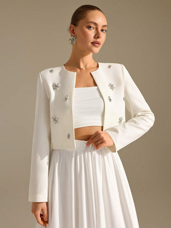 Blazer with Pleated Shoulders and Gold Buttons