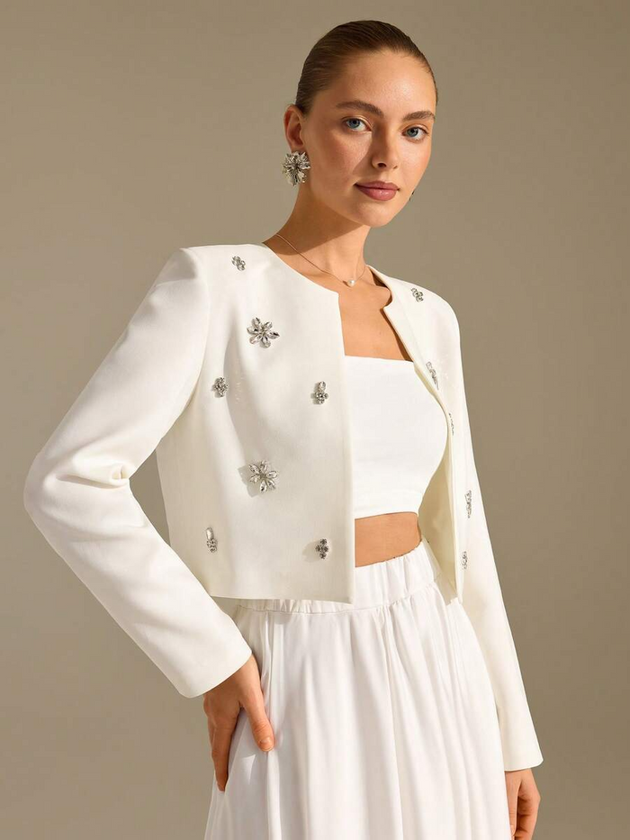 Blazer with Pleated Shoulders and Gold Buttons