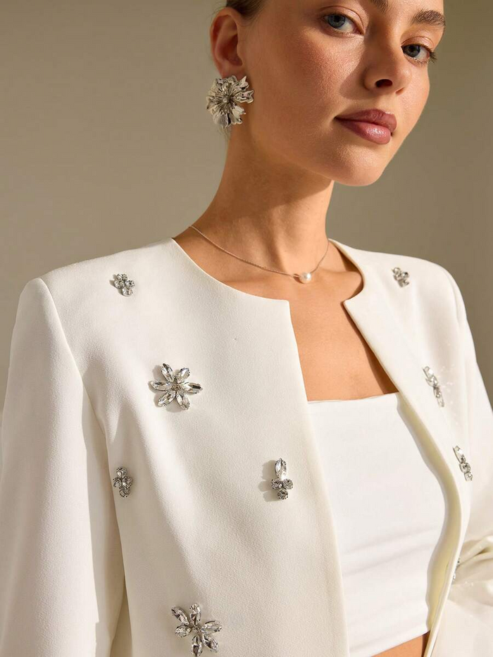 Blazer with Pleated Shoulders and Gold Buttons