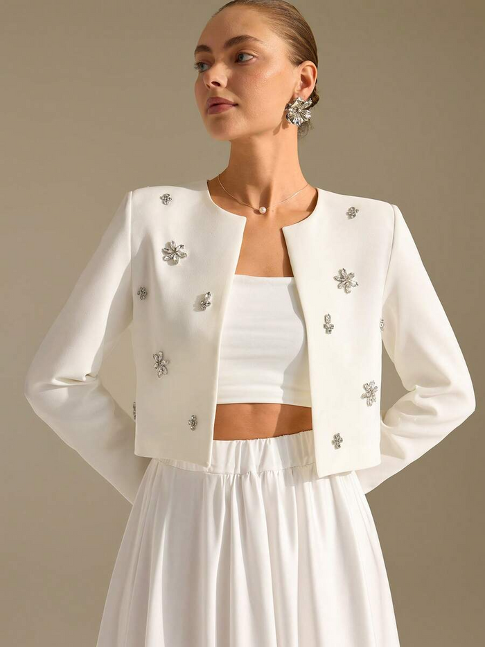 Blazer with Pleated Shoulders and Gold Buttons