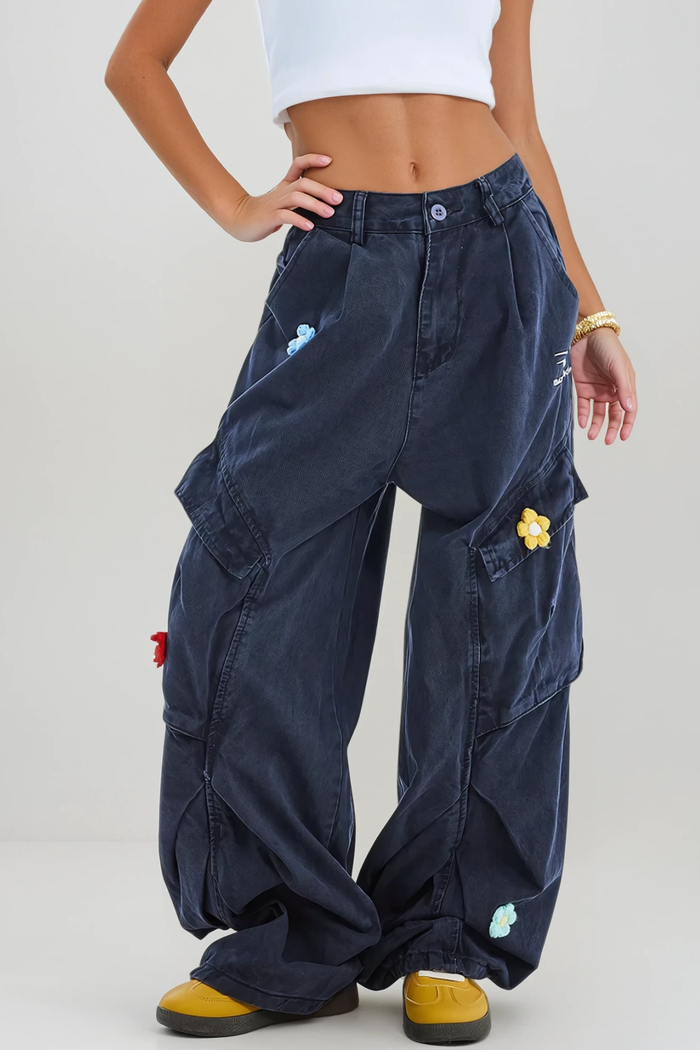 Blossom Bleached Flower Cargo Jeans