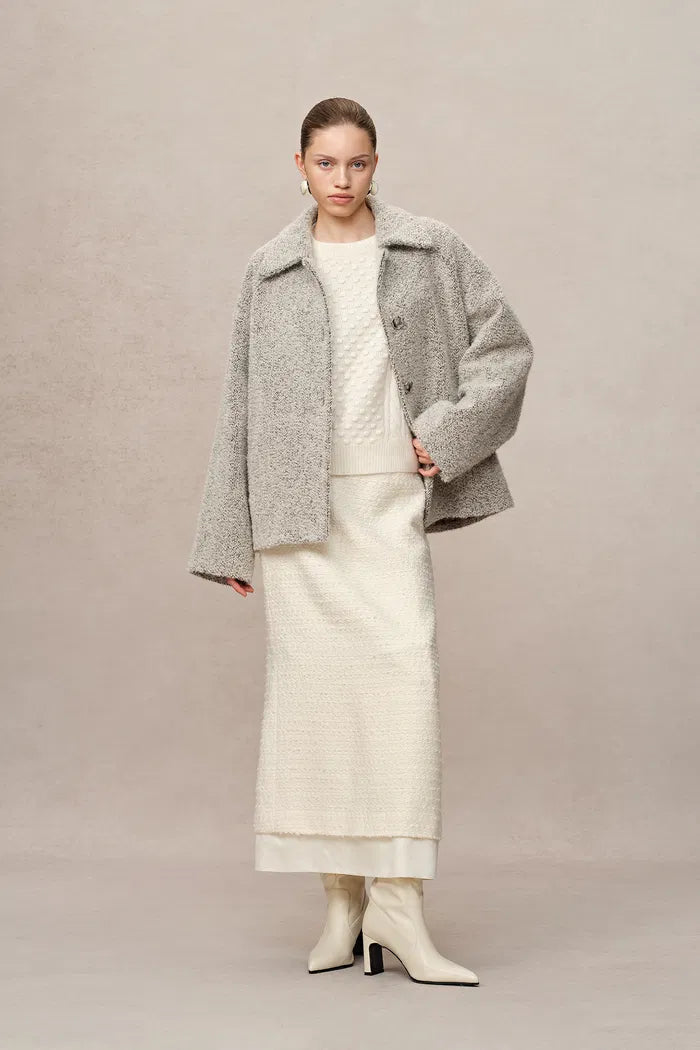 Blossom Detachable Fur Collar Coat in Wool