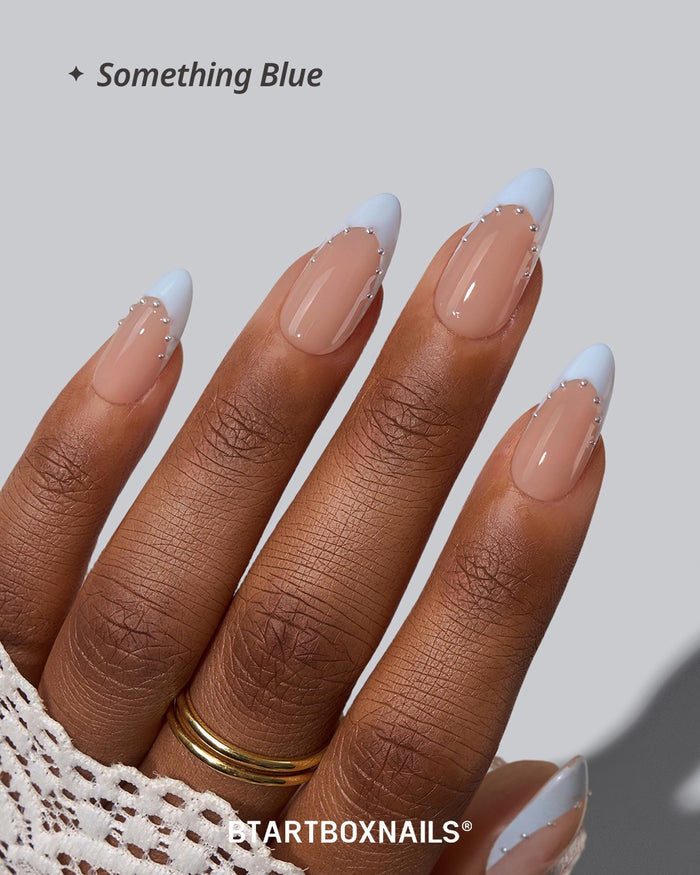 Blue French Tip Rhinestone Press-On Nails