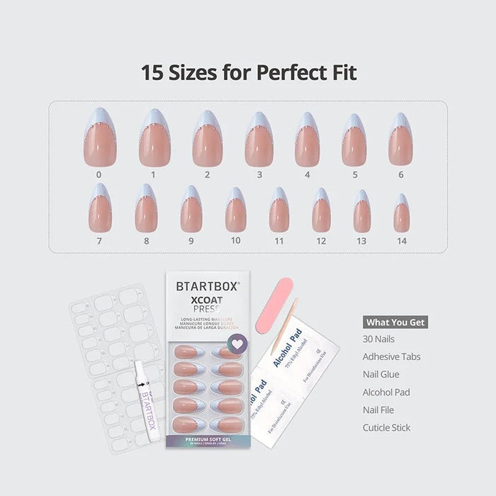 Blue French Tip Rhinestone Press-On Nails