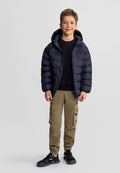 Quilted Puffer Jacket, Black, Hooded - 1