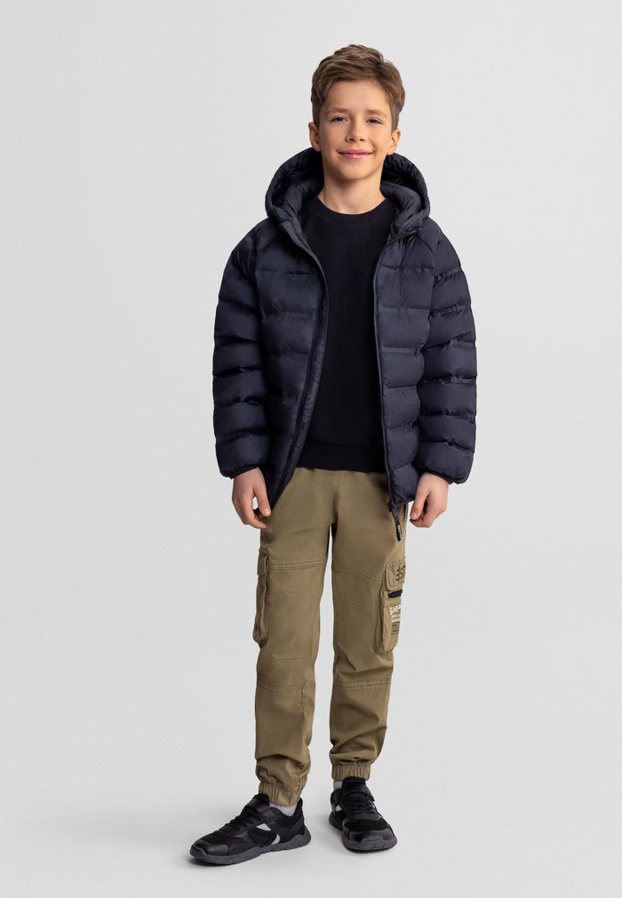 Quilted Puffer Jacket, Black, Hooded - 1