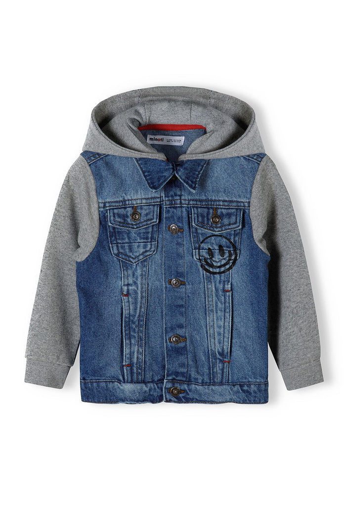 Denim Jacket with Fleece Hood, Light Blue - 2