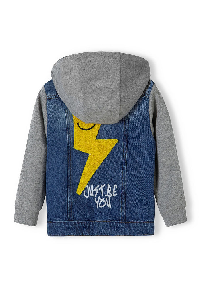 Denim Jacket with Fleece Hood, Light Blue - 3