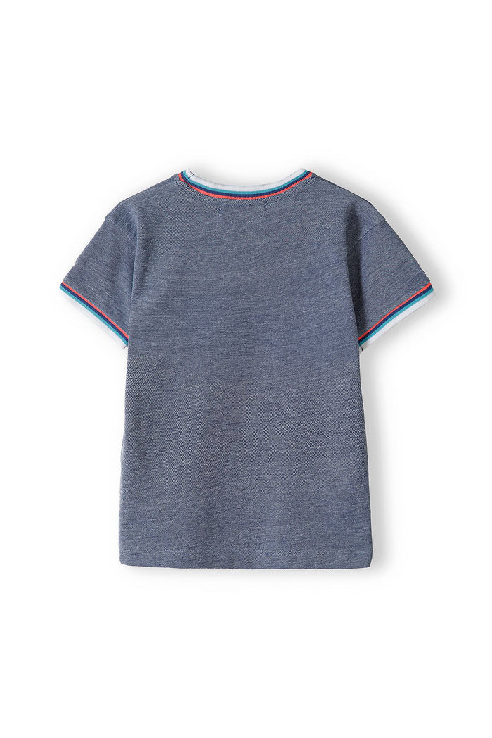 Pique Crew Neck T-Shirt, Blue Two Tone, Striped Trim - 3