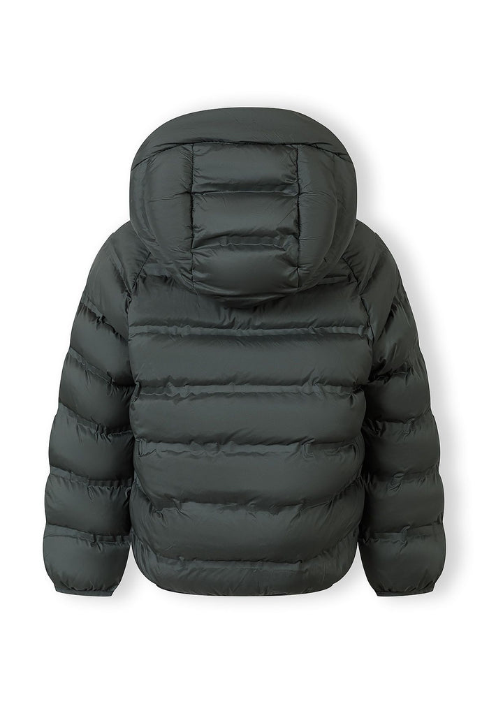 Boys lightweight hooded jacket, back view, padded design with adjustable hood.