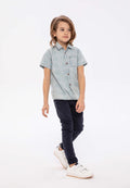 Short Sleeve Denim Shirt, Light Blue Bleached - 1
