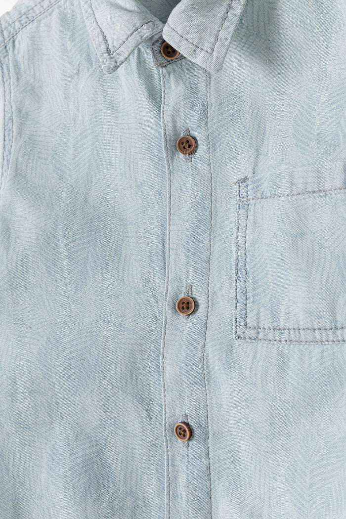 Short Sleeve Denim Shirt, Light Blue Bleached - 5