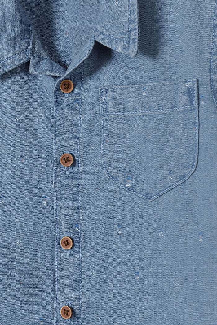 Denim Shirt Light Blue Speckled Print Short Sleeve - 3